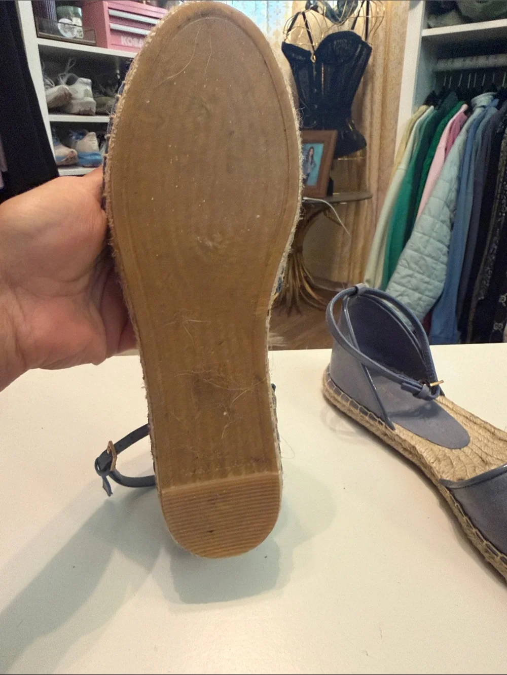 Tory Burch Periwinke Leather Espadrille Ankle-Strap Flats